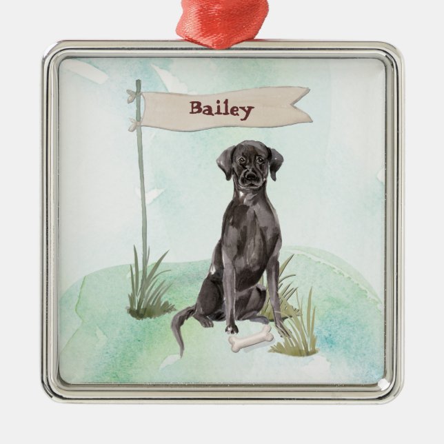 Ornamento De Metal Nome personalizado Black Lab Pet Dog (Frente)