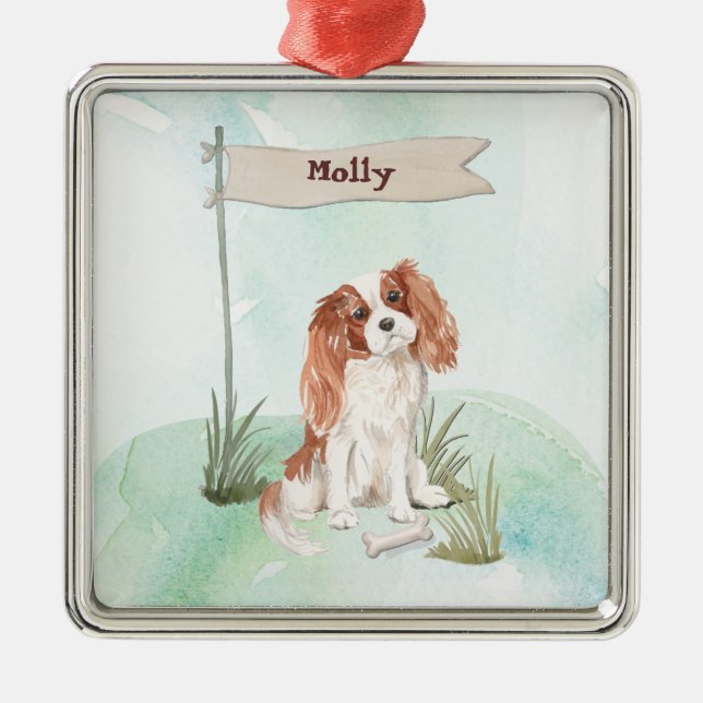 Ornamento De Metal Nome Personalizado Cavalier King Charles Spaniel P (Frente)