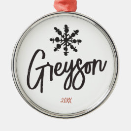 Ornamento De Metal Nome personalizado do Sketch Snowflake no Natal