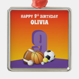 Ornamento De Metal Nome Personalizado Menina 9º Aniversário Bolas Esp