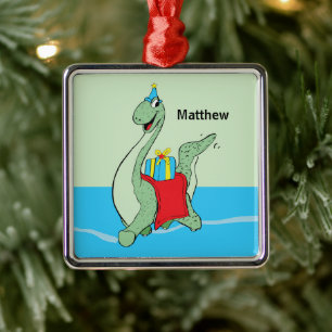 Ornamento De Metal Nome Personalizado, Menino, Dinossauro de Aniversá