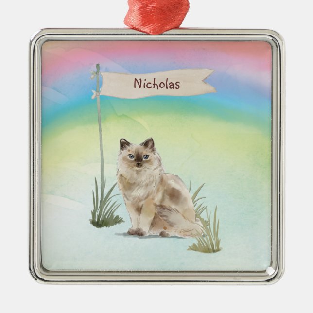 Ornamento De Metal Nome Personalizado Ragdoll Cat Pet (Frente)
