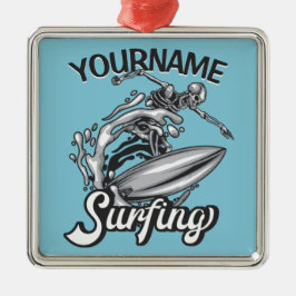 Ornamento De Metal Nome personalizado Surfer Big Wave Skeleton surfin