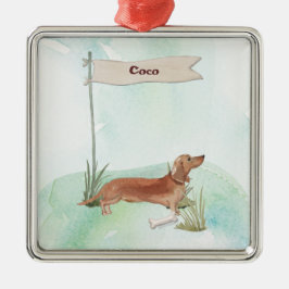 Ornamento De Metal Nome Personalizado Tan Dachshund Pet Dog