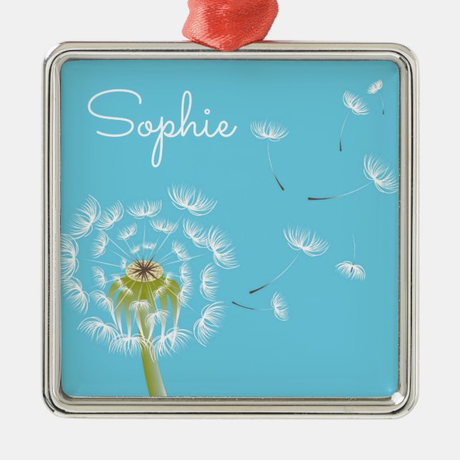 Ornamento De Metal Nome pessoal floral do Dandelion Azul Sky (Frente)