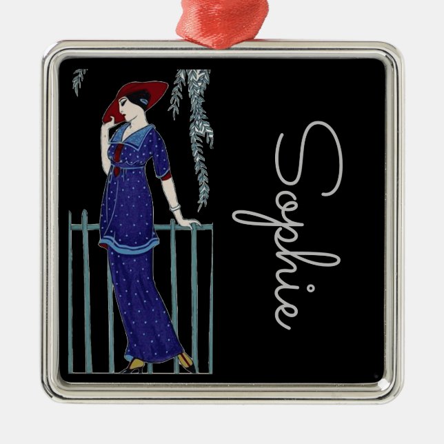 Ornamento De Metal Nome pessoal senhora elegante da moda de Paris ano (Frente)