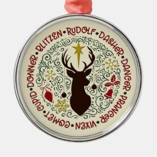 Ornamento De Metal Nomes de Reindeers de Natal Rudolf