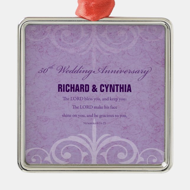 Ornamento De Metal Nomes personalizados, 50º aniversário de casamento (Frente)