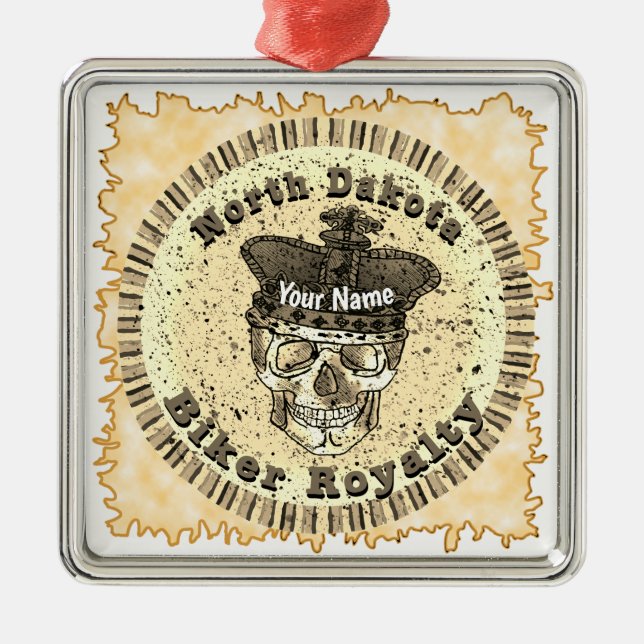 Ornamento De Metal North Dakota Biker  (Frente)