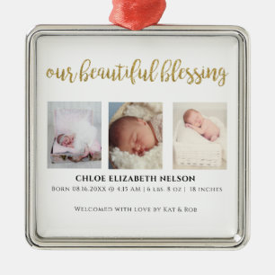 Ornamento De Metal Nossa Bênção Bela 3 Foto Dourada Moderna