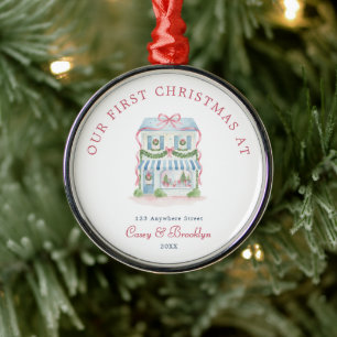 Ornamento De Metal Nossa Primeira Natal em Água-forte Préppy