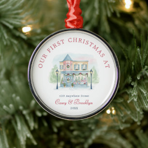 Ornamento De Metal Nossa Primeira Natal em Água-forte Préppy