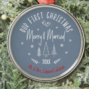 Ornamento De Metal "Nossa rua de Natal Casada" Nome de Cotação Branca
