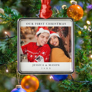 Ornamento De Metal Nosso Primeiro Natal Casal Foto Simples de um Lado