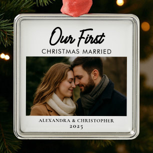 Ornamento De Metal Nosso Primeiro Natal Casou com Moderno Minimalista