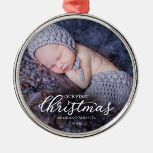 Ornamento De Metal Nosso Primeiro Natal Como Avós Roteiro Branco