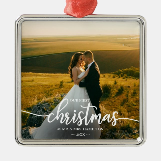 Ornamento De Metal Nosso Primeiro Natal Como Sr. E Sra. Elegante Simp (Frente)