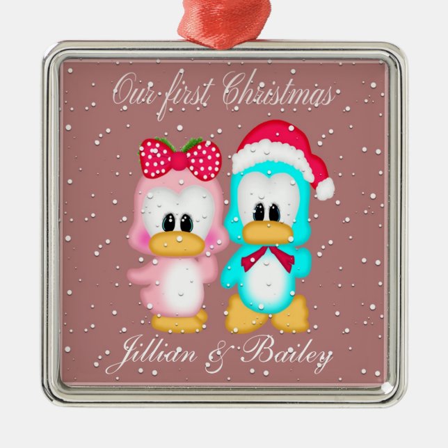 Ornamento De Metal Nosso Primeiro Natal como Sr. e Sra. Ornament (Frente)
