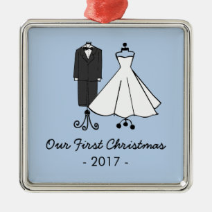 Ornamento De Metal Nosso primeiro Natal * Doodles do casamento