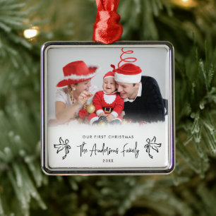 Ornamento De Metal Nosso Primeiro Natal Foto do Bebê de Novos Pais