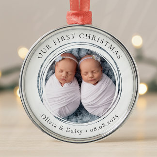 Ornamento De Metal Nosso Primeiro Natal Geme Nova Foto do Bebê