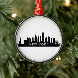 Ornamento De Metal Nova Iorque Skyline Silhouette Black Elegant NYC