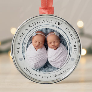 Ornamento De Metal Novo Bebê Gêmeos Fotografia no Primeiro Natal