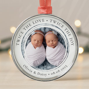 Ornamento De Metal Novo Bebê Gêmeos Fotografia no Primeiro Natal