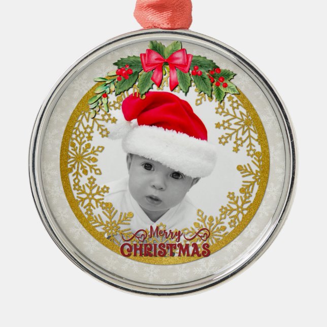 Ornamento De Metal Novo parto de bebê é Natal, Anúncio de Nascimento (Frente)