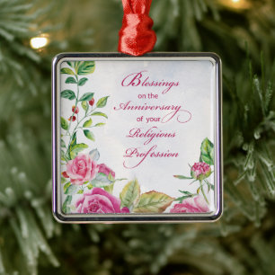 Ornamento De Metal Nun Aniversário da Profissão Religiosa Rosas Rosa