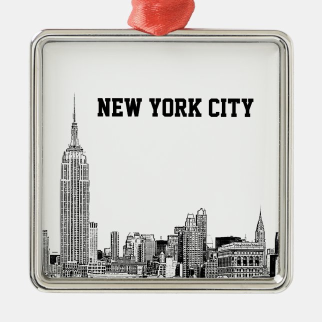 Ornamento De Metal NYC Skyline Etch 01 (Frente)