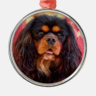 Ornamento De Metal O Cavalier do Rei Charles Spaniel, preto e tan