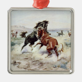 Ornamento De Metal O Desafio (Cavalos Selvagens Lutando)