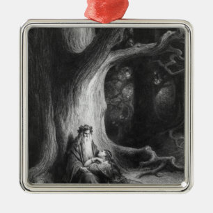 Ornamento De Metal O Enchanter Merlin e Vivien feericamente