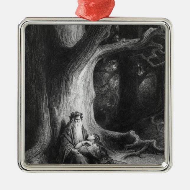 Ornamento De Metal O Enchanter Merlin e Vivien feericamente (Frente)