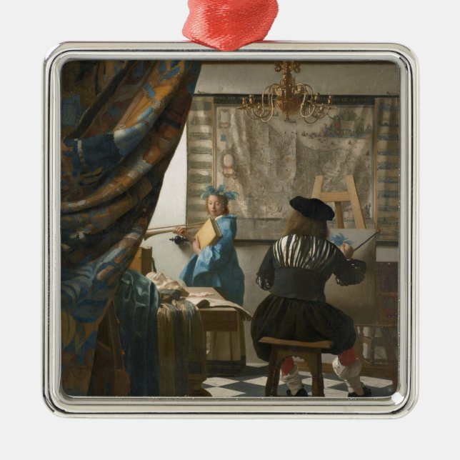 Ornamento De Metal O estúdio do artista, c.1665-66 (óleo em canvas) (Frente)