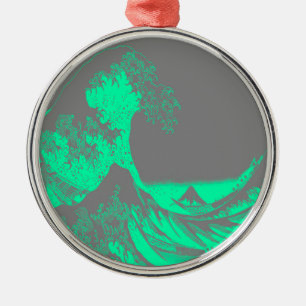 Ornamento De Metal O Excelente Wave Seafoam Green & Cinzas