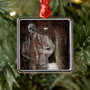 Ornamento De Metal O fantasma transparente de Halloween do SlipperyJo