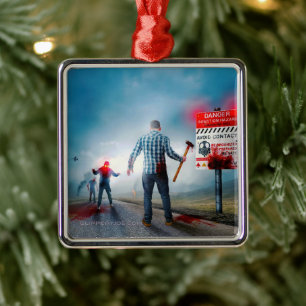 Ornamento De Metal O feliz Dia das Bruxas de SlipperyJoe brilha zumbi