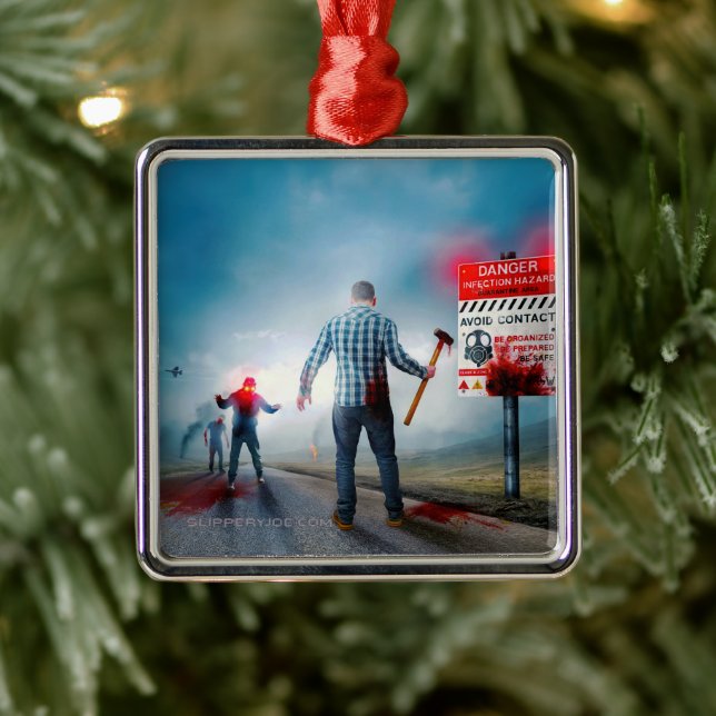 Ornamento De Metal O feliz Dia das Bruxas de SlipperyJoe brilha zumbi (Árvore)