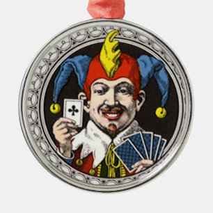 Ornamento De Metal O gráfico alegre do cartão de jogo do palhaço