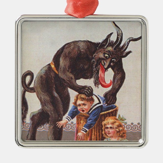 Ornamento De Metal O Krampus sequestrando crianças (Frente)