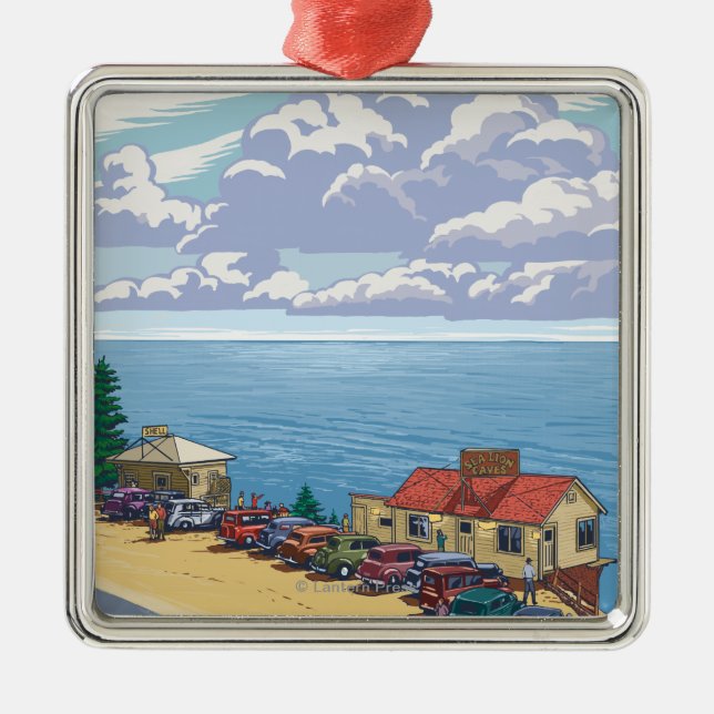 Ornamento De Metal O leão de OregonSea cava o poster das viagens (Frente)