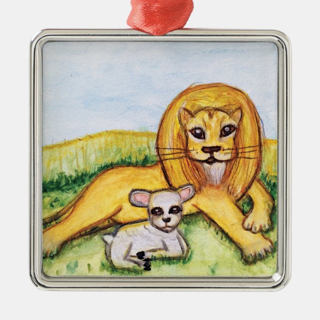 Ornamento De Metal O Leão e a Lamb (Frente)