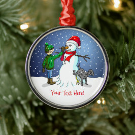 Ornamento De Metal O menino faz um boneco de neve maravilhoso