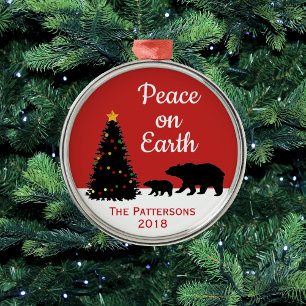 Ornamento De Metal O Natal Moderno Ursa Paz na Terra