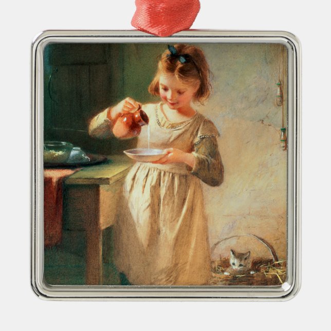 Ornamento De Metal O pequeno almoço do gatinho (Frente)