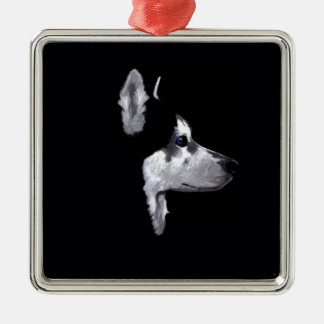 Ornamento De Metal O perfil ronco do Alasca do cão personaliza