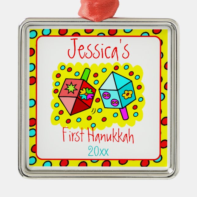 Ornamento De Metal O primeiro Hanukkah do bebê (Frente)
