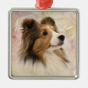 Ornamento De Metal O Sable Sheltie enfrenta